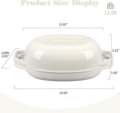 Enameled Cast Iron Oval Dutch Oven Pot with Lid, Dutch Oven for Sourdough Bread Baking, Oval Bread Pan, 5qt, White