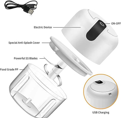250ML Electric Garlic Chopper, Mini Portable Veggie Choppers, Garlic Grinder Masher Onion Chopper, Blender to Vegetable, Wireless Food Processor for Ginger, Chili, Fruit, Meat, etc
