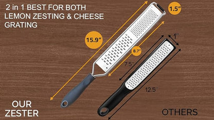2-in-1 DESIGNED BY CHEFS Lemon Parmesan Cheese Zester and Food Shredder - Essential Grater Kitchen Tool Perfect Spiralizer for Citrus, Garlic, Vegetables, Fruits and More