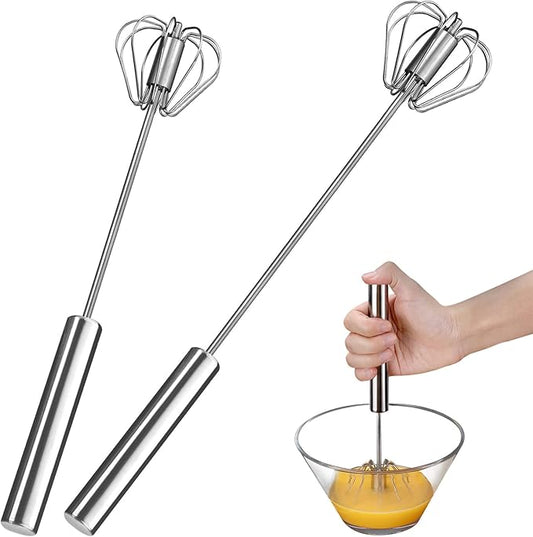 Egg Whisk,2 Pack Stainless Steel Home Kitchen Tool, Hand Easy Whisk Egg Beater Manual Mixer Blender for Whisking, Beating & Stirring (14 Inch and 10 Inch)