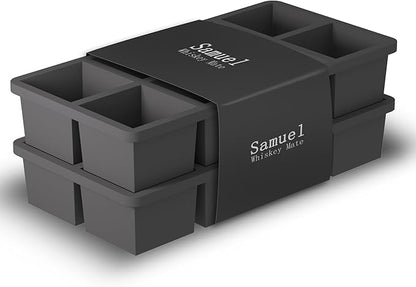 Samuelworld Large Silicone Ice Cube Tray Molds, 2-Pack, Big 2 Inch Cubes - Food Grade, Flexible, 8 Cavity Easy Release Slow Melting Ice for Whiskey, Cocktails, Gifts & Christmas - Black