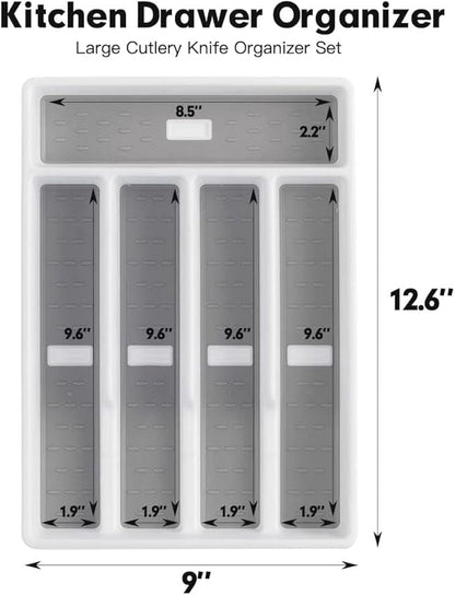 Cutesun Silverware Drawer Organizer Tray, Desktop Plastic Drawer Storage, Cutlery Storage for Kitchen Drawer, Flatware and Utensil Holder Divider for Spoons Forks Knives Tableware, 5 Compartment, Gray