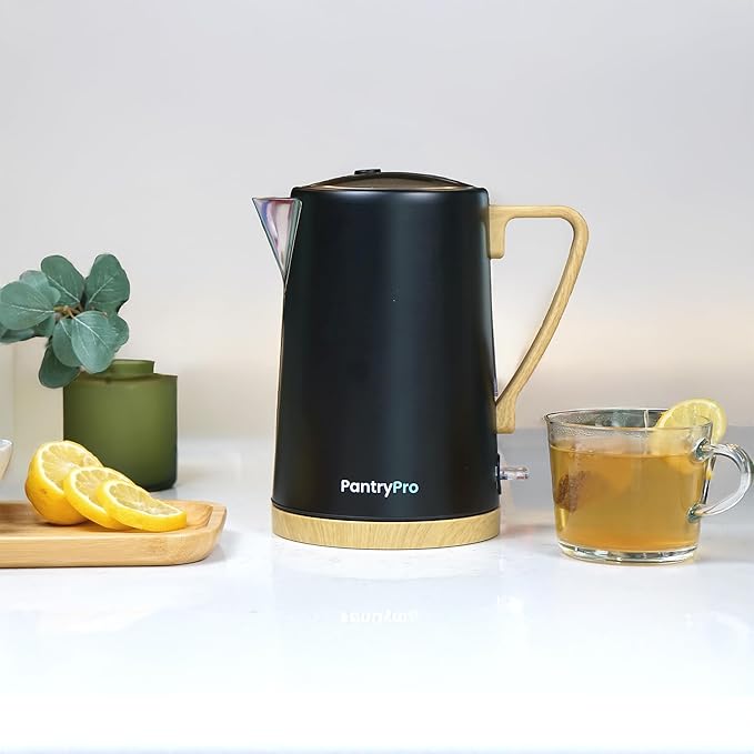 1.7L 1500W Wide Mouth Electric Kettle - Stainless Steel Interior - Rapid-Boil - Auto Shut-Off, Boil-Dry Protection, Cool-Touch, LED Indicator - Black by The Display Guys
