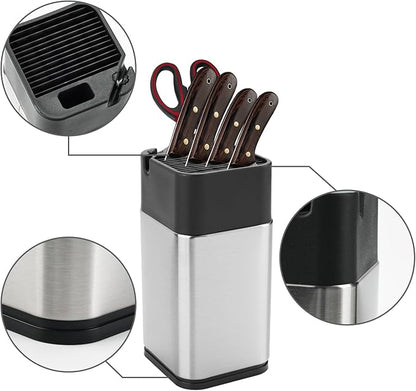 Universal Knife Block, Stainless Steel Knife Holder without Knife Including Sharpening Edges and Scissor Sockets Multifunctional Knife Holder Knife Block Holder