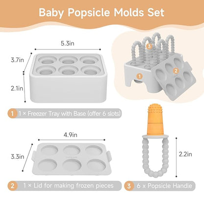 Morlike Baby Tiny Pops, 100% Silicone Popsicle Mold for Infants 4 Months +, Breastmilk Ice Pop Molds Teethers for Teething Relief, Baby Essentials, BPA Free & Dishwasher Safe (Grey)