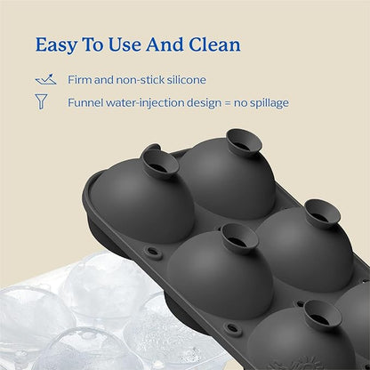 Samuelworld Premium Ice Tray Combo (16 Ice Cubes/6 Ice Ball), Large Ice Sphere Maker & New Upgraded Ice Cube Trays, Food Grade, Spill-Free Integrated Funnels, Whiskey Bourbon Cocktails, Grey