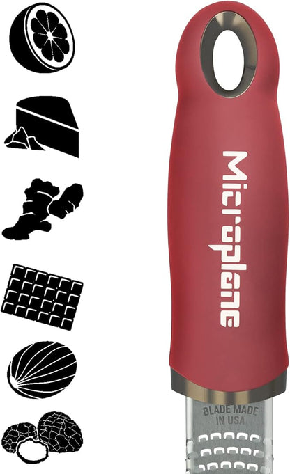 Premium Classic Series Zester - Pomegranate Red | Lemon Zester tool, Hard Cheese & Vegetable Grater | For Citrus, Parmesan Cheese, Garlic, Ginger, Nutmeg | Fine Stainless Steel Blade, Made in USA