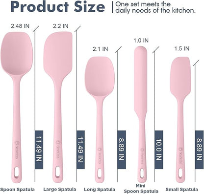 5 Pieces Silicone Spatula Set, Food Grade Rubber Spatula, Upgrade Strong Handle with Ergonomic Grip, Heat Resistant Up to 600°F for Nonstick Cookware, Cooking Candy Series