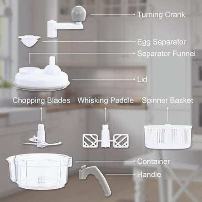 Geedel Hand Food Chopper, Vegetable Quick Chopper Manual Food Processor, Easy To Clean Food Dicer Mincer Mixer Blender, Rotary Onion Chopper for Garlic, Salad, Salsa, Nuts, Meat, Fruit, Ice, etc