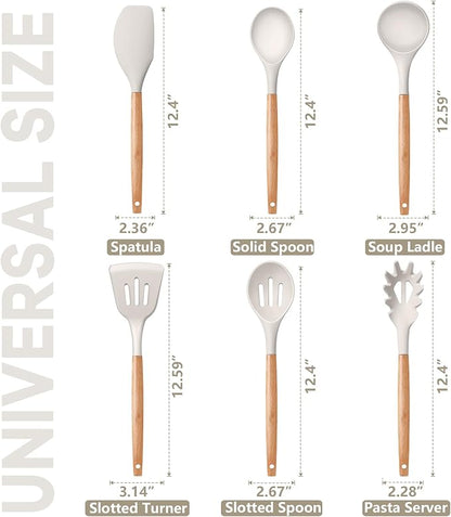 P&P CHEF Cooking Utensils Set, 6 PCS Kitchen Utensils with Wooden Handle, Silicone Spatula for Nonstick Cookware, Easy Clean & Non-toxic, Khaki