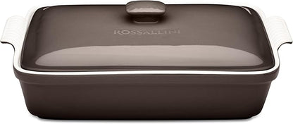Stoneware Casserole Dish Bakeware Set with Lid, Covered Rectangular Dinnerware, Extra Large 4.23 Quart, 13 by 9 Inch, Oyster