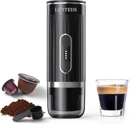 Portable Espresso Machine, Car Coffee Maker Self-Heating with Type-C, Compatible with Ground Coffee & Capsule for Travel, RV, Hiking, Camping, Office