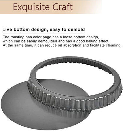 Tart Pan 10 Inch Tart Pan Carbon Steel Round Non-Stick Pan Quiche Pan with Removable Chassis for Mousse Cakes, Kitchen Reusable Baking Tool with A Depth of 1.18 Inches