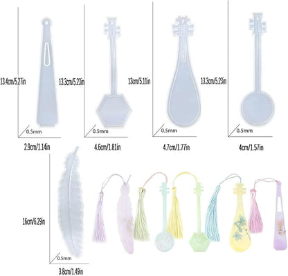 5Pcs Bookmark Resin Silicone Mold Classical Instruments Shapes Bookmarks Epoxy Resin Molds for Casting Resin Mold for Epoxy Crafts DIY Book Lovers Gifts