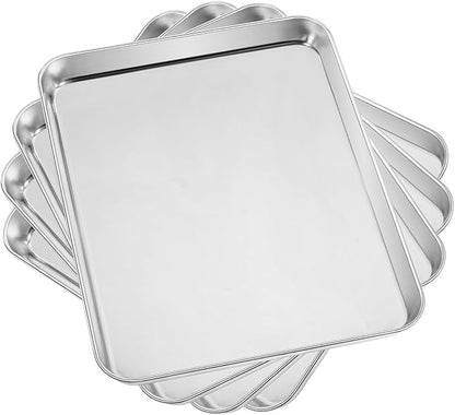 Baking Sheets Set of 4, Stainless Steel Cookie Pan Tray For Oven, Size 12.25 x 9.65 x 1 inch, Heavy Duty, Deep Edge, Superior Mirror Finish, Dishwasher Safe