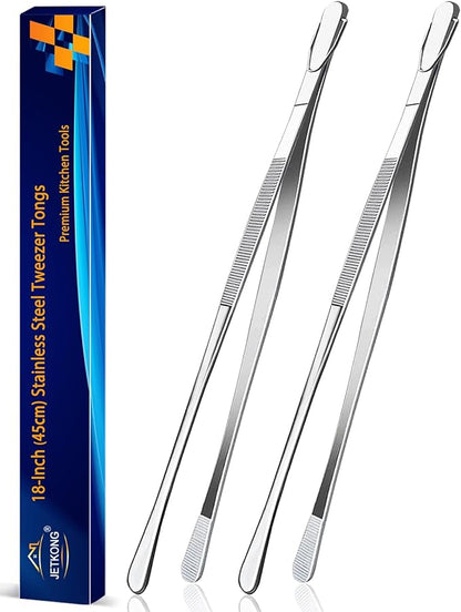 JETKONG 18 Inch (45cm) Extra Long Barbecue Tongs, Heavy Duty Giant Tweezer Tongs for Grilling and BBQ, Set of 2 (Round Tips)