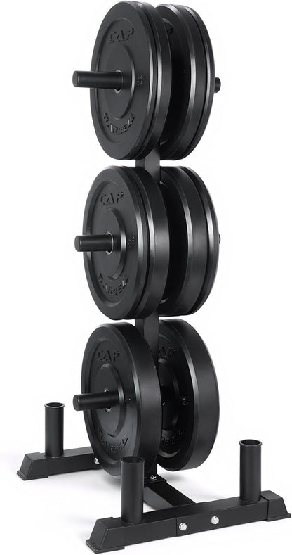 CAP Barbell 2-Inch Olympic Bumper Plate Weight Set with 6 Post Rack | 100-370 lbs | Multiple Options
