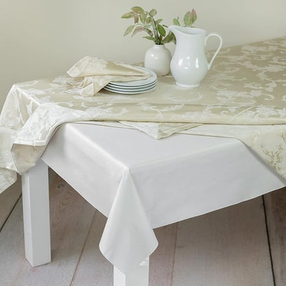 Benson Mills Deluxe Heavy Duty Vinyl Table Pad, Premium Table Protector, Waterproof with Flannel Backing, Quilted Design and Customizable (Off-White, 52" X 70" Rectangular)