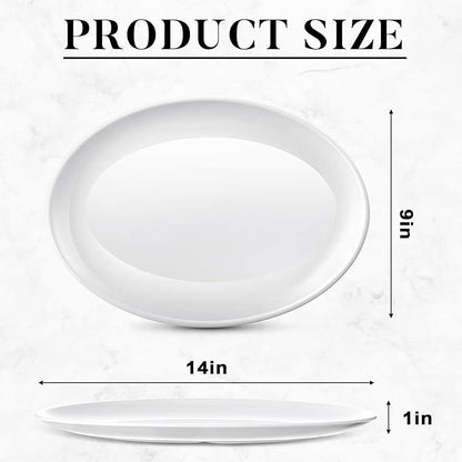 Dandat 12 Pcs Large Serving Platters Oval Trays White Plates Serving Dish for Wedding Party Restaurant Home Steak, Taco, Sushi, Appetizer, Cake (14 Inch)