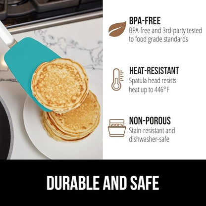 GORILLA GRIP Patented BPA-Free Non-Scratch Spatula, Heat Resistant Flexible Silicone Head for Nonstick Cooking Pans, Soft Rubber Handle, Kitchen Spatulas for Flipping Eggs, Pancakes, 11.6 in Turquoise