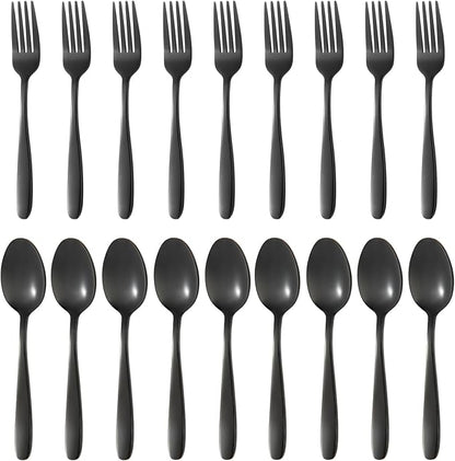 24-piece Black Forks and Spoons Silverware Set, Stainless Steel Flatware Cutlery Set for Home, Kitchen and Restaurant, Black Spoon and Fork Set,Dinner forks Mirror Polished