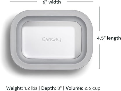 Caraway Mini Rectangle Food Storage Container - 2.6 Cup Glass Storage Container for Food - Non-Toxic Ceramic-Coated Glass - Air Release Technology - Compact & Stackable Design - Gray