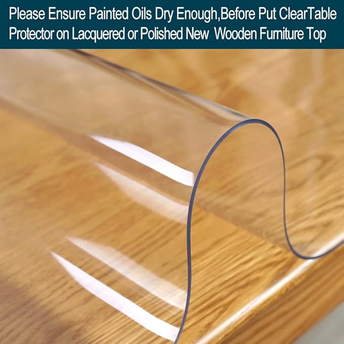 Wadrac Multi-Size Clear Plastic Tablecloth Rectangle Table Protector Eco Thicken Protective Desk Cover Waterproof Wipeable Tablecloth Roll Easy Clean PVC Vinyl Dining Tabletop Protection Pad 38x63 in