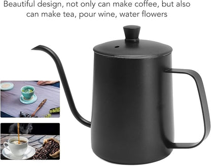 Pour Over Coffee Kettle, Stainless Steel Gooseneck Spout Pour Over Coffee Kettle Long Narrow Drip Spout Coffee Tea Pots for Pour Over Coffee, Home Brewing, Camping (20oz, Black with Lid)