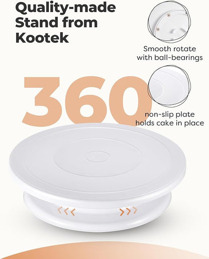 Kootek 71PCs Cake Decorating Kit, Baking Supplies Tools - Includes Cake Stand Turntable, 12 Icing Piping Tips Set, 2 Frosting Spatulas, 3 Scrapers, 50+2 Piping Bags, Coupler, Video Tutorial, Booklet