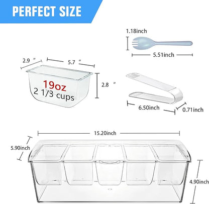 INNOVATIVE LIFE Bar Serving Tray on Ice with 5 Compartments Container, Fruit Trays for Serving, Garnish Platters with Lid, Clear