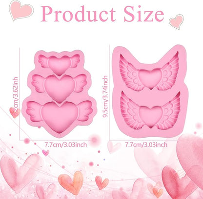 Valentine's Day Heart Fondant Molds, Heart Wings Cake Decorating Silicone Molds for Cupcake Toppers, Cookies, Candy Chocolate Molds, Marzipan, Sugar Craft, Flower Paste, Dough, Gum, Clay, resin