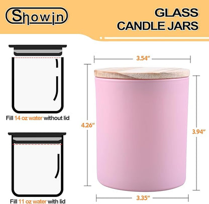 SHOWIN 14 OZ Thick Candle Jars for Making Candles 12 Pcs, 3 Wick Empty Jars with Wood Lids for Candle Making, Sample Container, Matte Pink