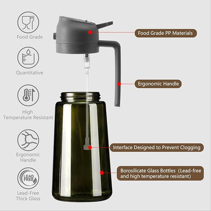 2PCS Olive Oil Dispenser and Oil Sprayer – 16oz/470ml Glass Light-Proof Oil Pourer for Kitchen, Air Fryer, Cooking, Salad, and BBQ