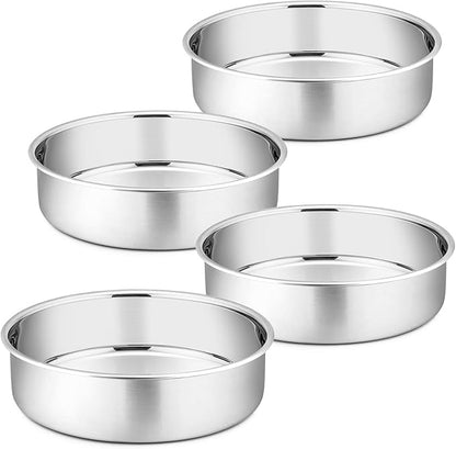 P&P CHEF Cake Pan Set of 4, Stainless Steel Baking Round Cake Pans Tins Bakeware for Birthday Wedding, Leak-proof & Easy Clean, Mirror Finish & Easy Releasing, 8 Inch