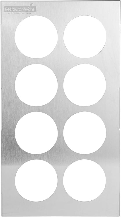 Restaurantware Squeeze Bottle Template Pack of 1 Stainless Steel 8 Hole Holder Top, 2.5" Diameter Fits 1/3 Size Food Pans, Dishwasher Friendly Integrated Lip Design Holder Top for Condiment Bottles