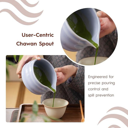 Matcha Whisk Set - Ceramic Bowl, Bamboo Whisk with Holder, Storage Canister, Sifter, Schima Spoon with Rest, Tea Towel - 8 Pcs Complete Kit for Traditional Matcha and Modern Lattes (Purple)