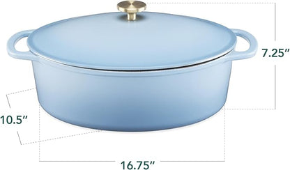 Best Choice Products Oval 7.5 Quart Enamel Cast-Iron Dutch Oven, Heavy-Duty Pre-Seasoned for Baking, Cooking w/Side Handles – Cornflower Blue