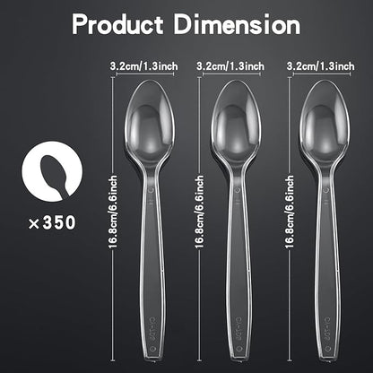 350 Count Clear Plastic Spoons, Extra Heavy Duty Plastic Spoons, Premium Disposable heavy duty spoons Set, BPA-Free Heat Resistant plastic utensils for Party Supplies, Weddings and Everyday Use