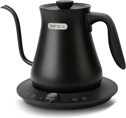 0.8L Gooseneck Electric Kettle, Precise Temperature Control for Pour Over Coffee & Tea, 1200W Fast Boiling Water, Auto Shut Off, Scheduling, Stainless Steel, Black