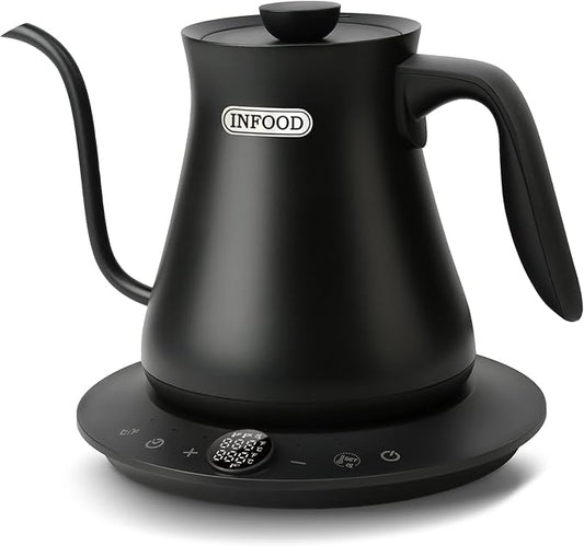0.8L Gooseneck Electric Kettle, Precise Temperature Control for Pour Over Coffee & Tea, 1200W Fast Boiling Water, Auto Shut Off, Scheduling, Stainless Steel, Black