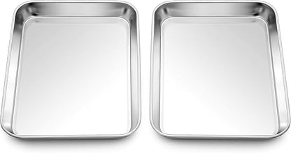 Homikit 2 Pack Baking Sheet, 9 x 7 Inches Stainless Steel Cookie Tray Set for Cooking Toasting, Mini Metal Cookie Toaster Oven Baking Pan Non Stick, Rustproof & Mirror Finish, Dishwasher Safe