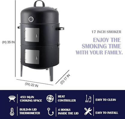 Realcook Charcoal Meat Smoker Grill: Premium BBQ Smokers with Smoke Box - Barbecue Vertical Charcoal Grill Combo for Outdoor Cooking Patio Backyard Grilling Tailgating