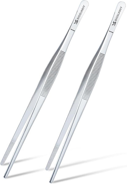 2 Pcs 8.5 Inch Kitchen Tweezers Fine Tweezer Tongs, MSY BIGSUNNY Stainless Steel Food Tweezers Multi-function Cooking Tongs Kitchen Serving Tong