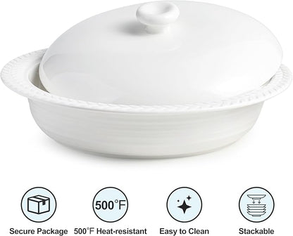 Deep Dish Pie Pan with Lid, 11 inch Ceramic Pie Dish, Round Baking Dish for Apple, Quiche, Pot Pies, Tart, etc, Microwave, Dishwasher, and Oven Safe