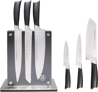 Schmidt Brothers - Heritage 7-Piece Kitcken Knife Set, High-Carbon German Stainless Steel Cutlery, and Clear Acrylic Magnetic Block Set