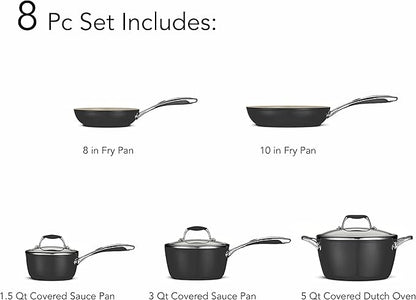 Tramontina Cookware Set Ceramic Interior 8-Piece Metallic Black, 80110/200DS