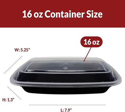 Reli. Meal Prep Containers, 16 oz. | 50 Pack | 1 Compartment Food Container w/Lids | Microwavable Food Storage Containers/To Go | Black Reusable Bento Box/Lunch Box for Meal Prep