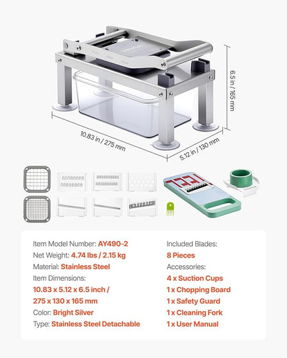 VEVOR Vegetable Chopper Mandoline Slicer, All-in-1 Food Veggie Cutter with 8 Stainless Steel Blades, Cheese Grater Onion Potato Salad Dicer with Container,Kitchen Gadgets&Essentials Home Appliances