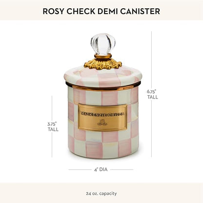 MACKENZIE-CHILDS Rosy Check Enamel Canister, Pink-and-White Kitchen Storage Container with Lid, Demi