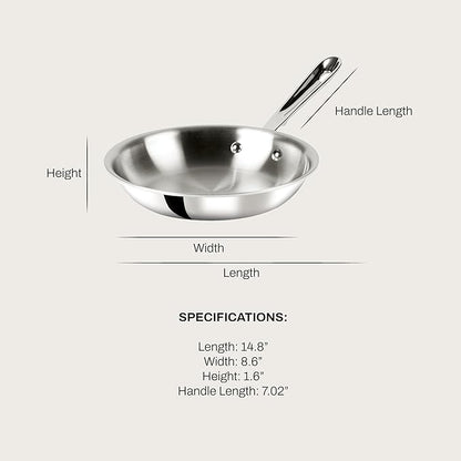 All-Clad D3 3-Ply Stainless Steel Fry Pan 8 Inch Induction Oven Broiler Safe 600F Pots and Pans, Cookware Silver